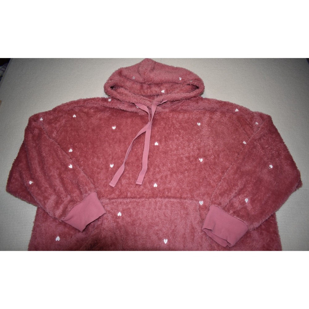 Joyspun Pink Fleece Polka Heart Pullover Hoodie Women's S Hooded Pockets